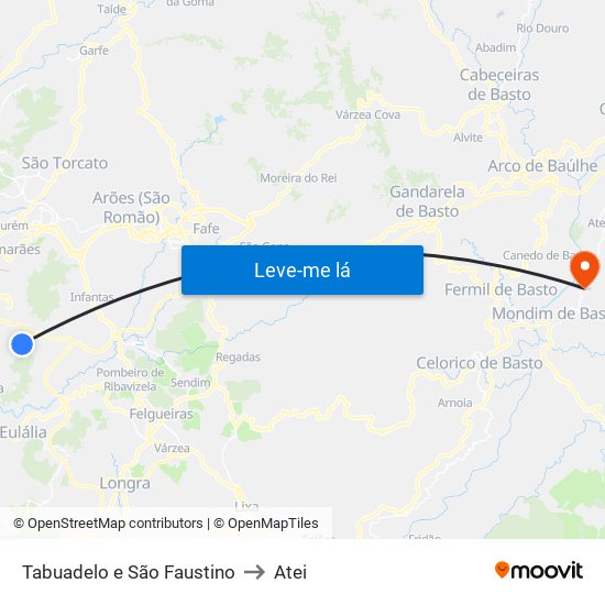 Tabuadelo e São Faustino to Atei map