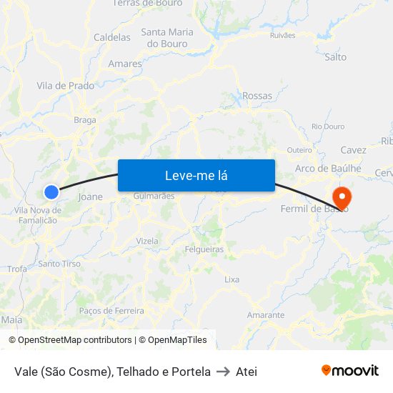 Vale (São Cosme), Telhado e Portela to Atei map