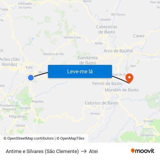 Antime e Silvares (São Clemente) to Atei map