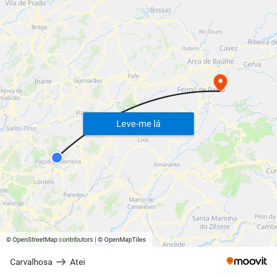 Carvalhosa to Atei map