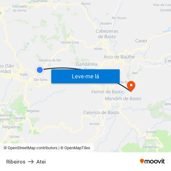 Ribeiros to Atei map