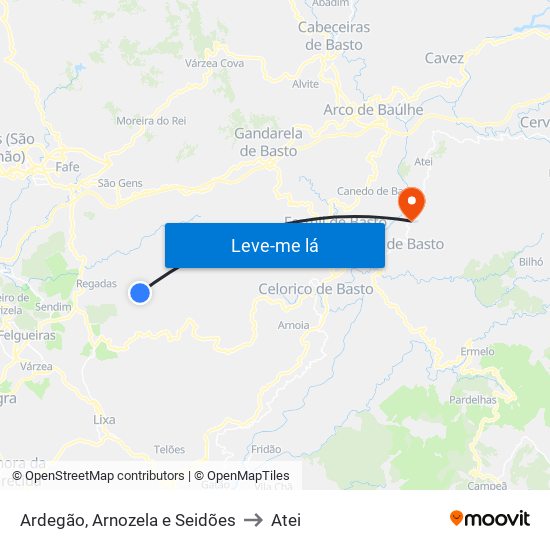 Ardegão, Arnozela e Seidões to Atei map