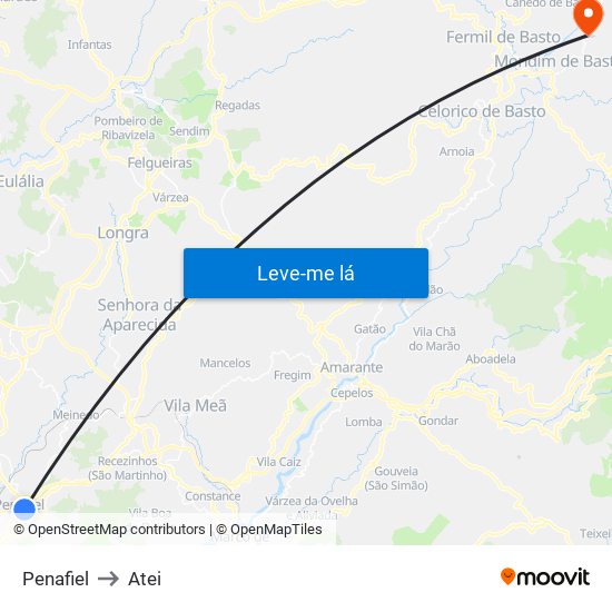 Penafiel to Atei map