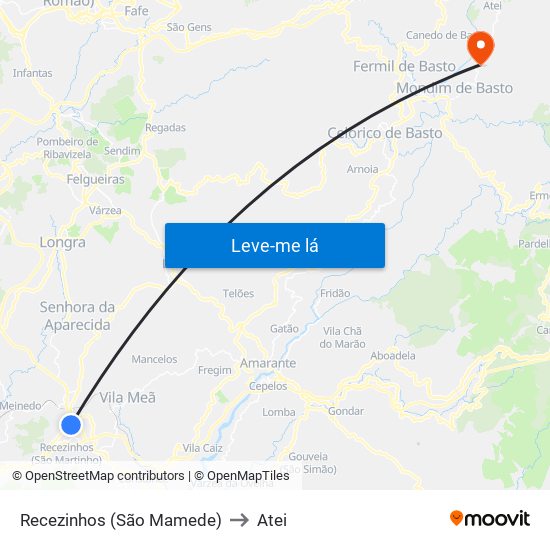 Recezinhos (São Mamede) to Atei map