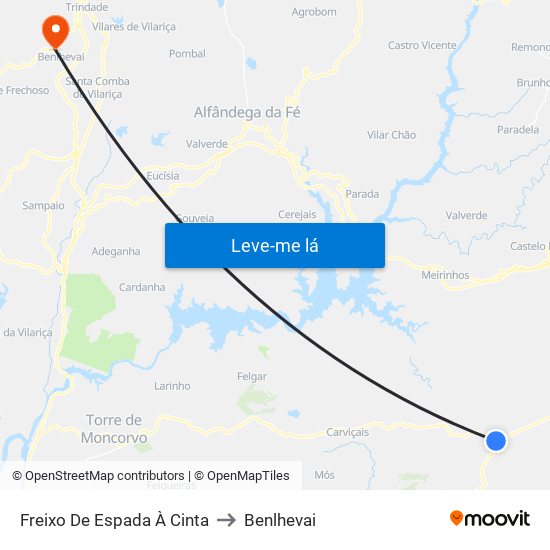 Freixo De Espada À Cinta to Benlhevai map