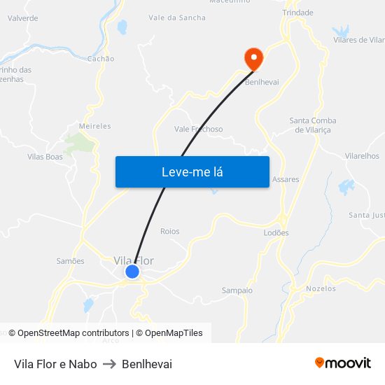 Vila Flor e Nabo to Benlhevai map