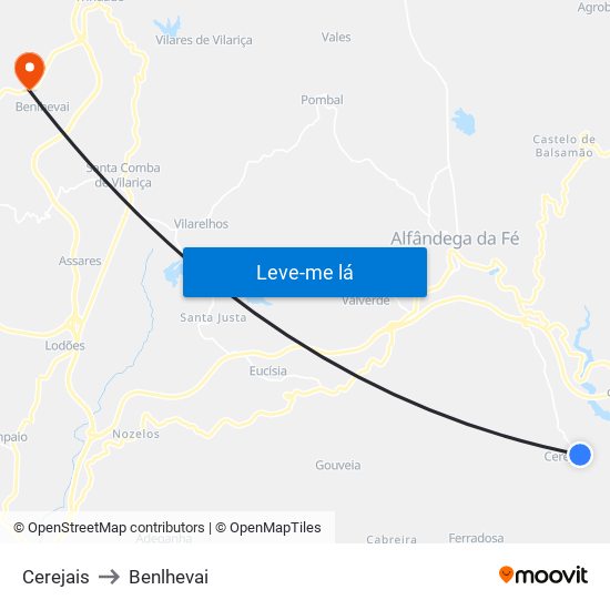 Cerejais to Benlhevai map