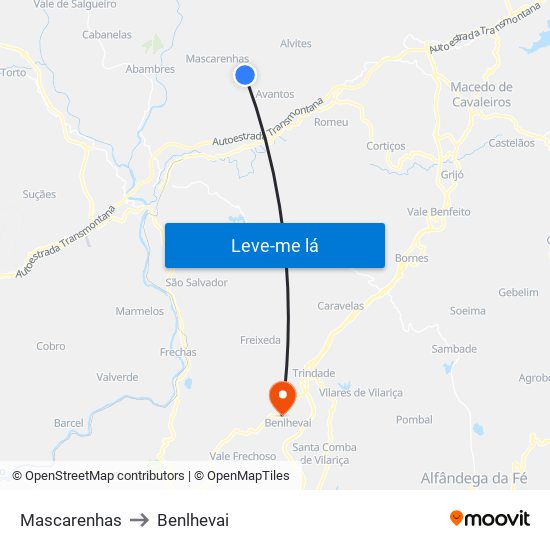 Mascarenhas to Benlhevai map