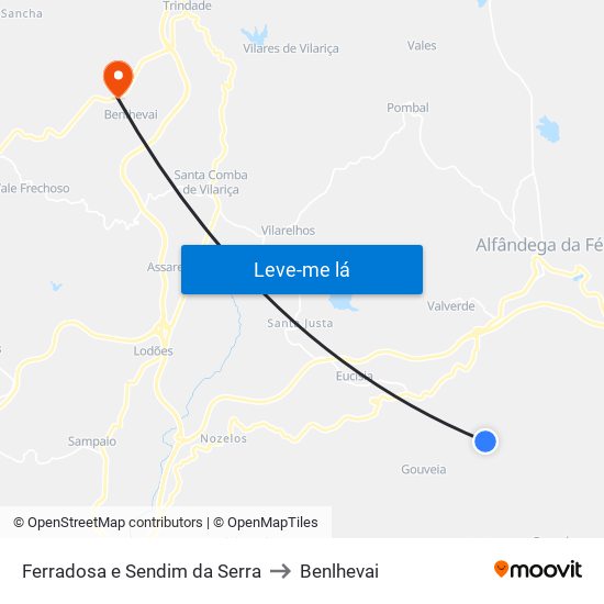 Ferradosa e Sendim da Serra to Benlhevai map