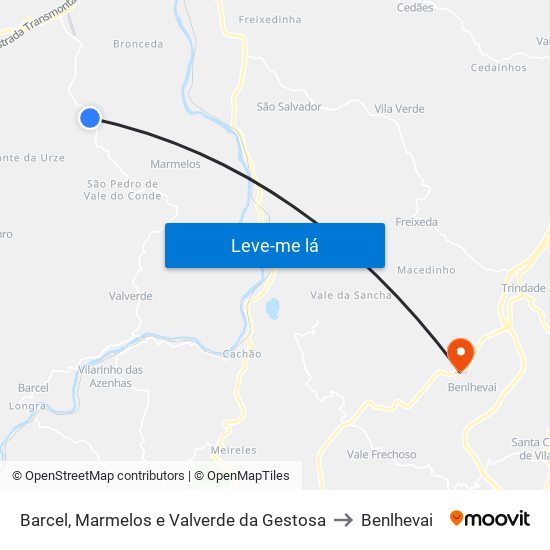 Barcel, Marmelos e Valverde da Gestosa to Benlhevai map