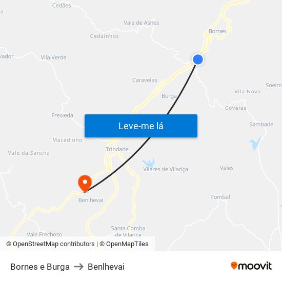 Bornes e Burga to Benlhevai map