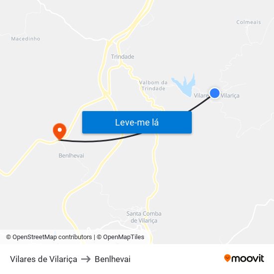 Vilares de Vilariça to Benlhevai map