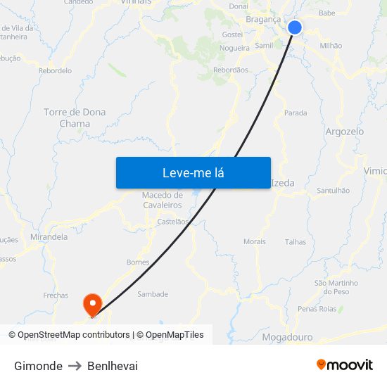 Gimonde to Benlhevai map