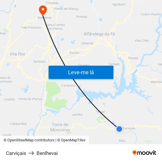 Carviçais to Benlhevai map