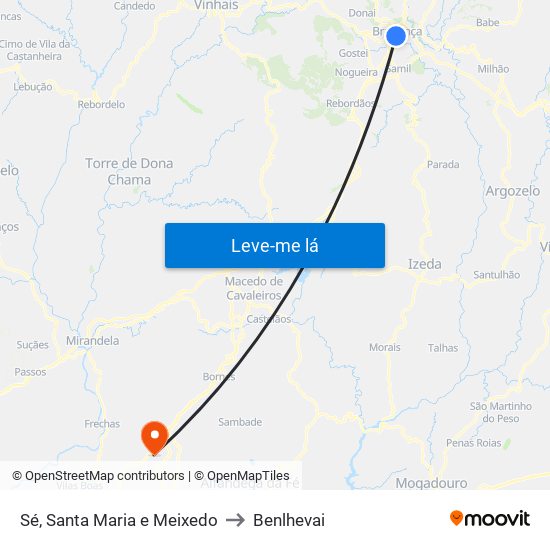 Sé, Santa Maria e Meixedo to Benlhevai map