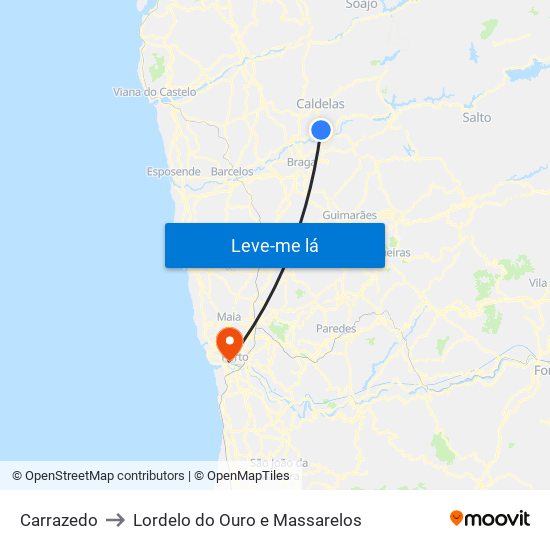 Carrazedo to Lordelo do Ouro e Massarelos map