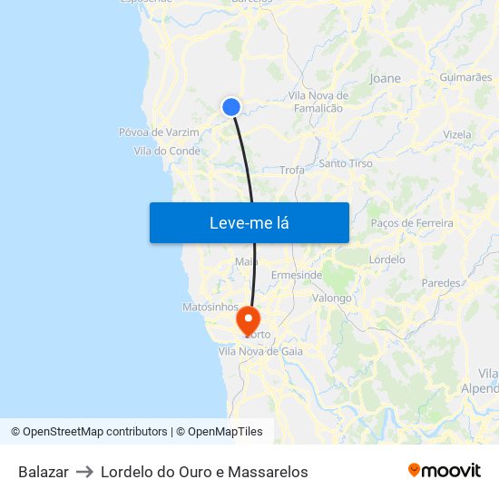 Balazar to Lordelo do Ouro e Massarelos map