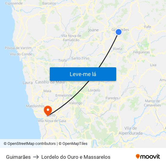 Guimarães to Lordelo do Ouro e Massarelos map