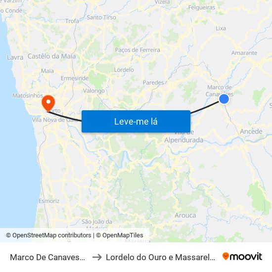 Marco De Canaveses to Lordelo do Ouro e Massarelos map