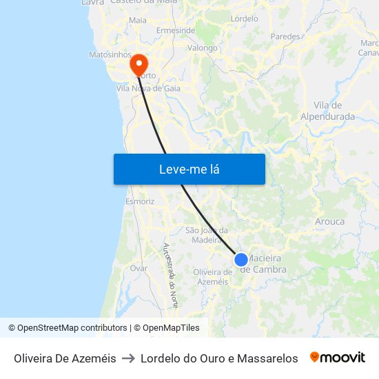 Oliveira De Azeméis to Lordelo do Ouro e Massarelos map