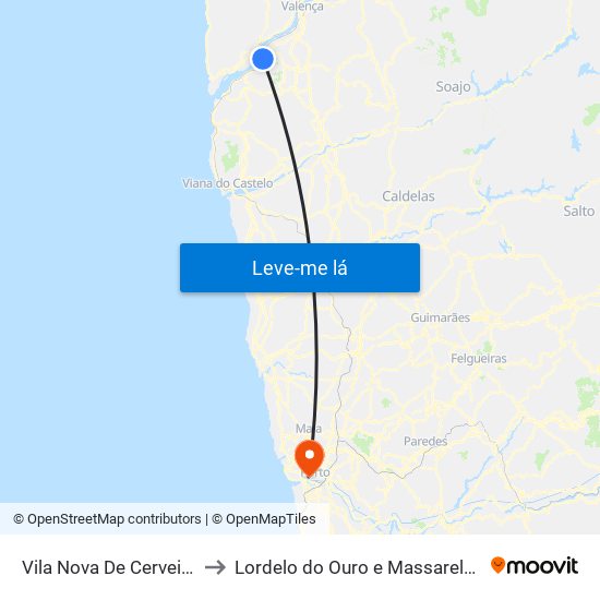 Vila Nova De Cerveira to Lordelo do Ouro e Massarelos map