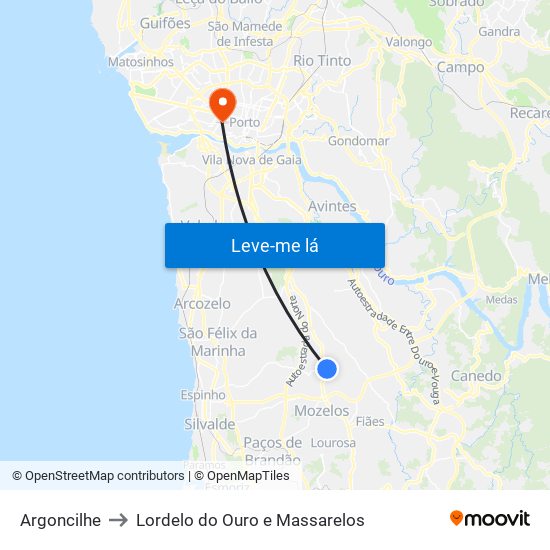 Argoncilhe to Lordelo do Ouro e Massarelos map