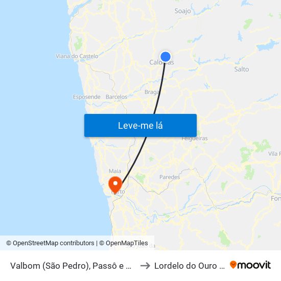 Valbom (São Pedro), Passô e Valbom (São Martinho) to Lordelo do Ouro e Massarelos map