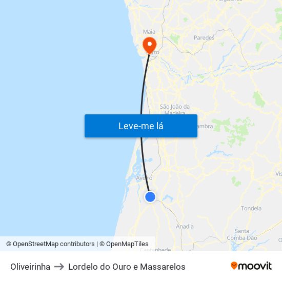 Oliveirinha to Lordelo do Ouro e Massarelos map