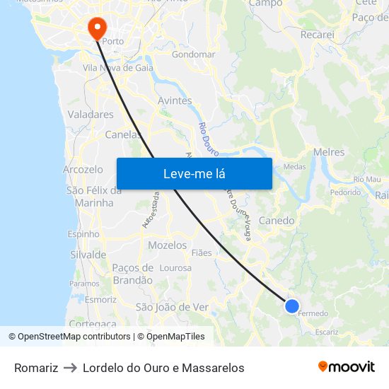 Romariz to Lordelo do Ouro e Massarelos map