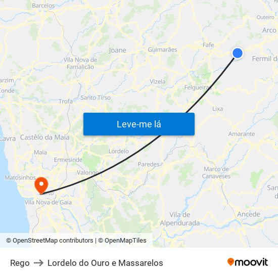 Rego to Lordelo do Ouro e Massarelos map