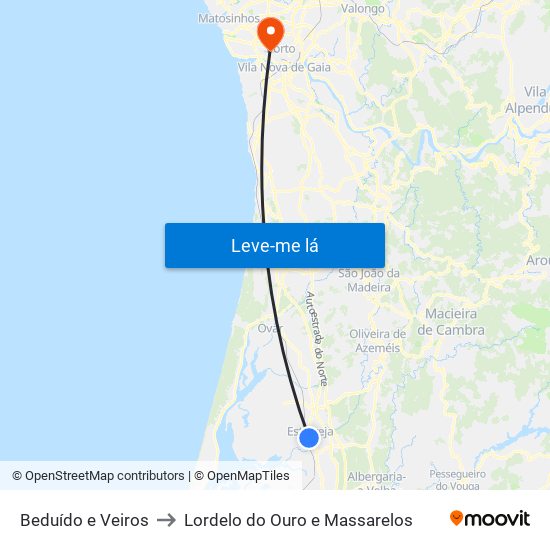 Beduído e Veiros to Lordelo do Ouro e Massarelos map