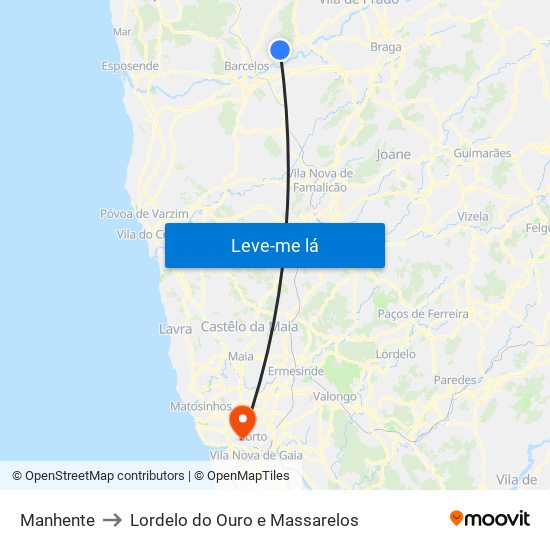 Manhente to Lordelo do Ouro e Massarelos map