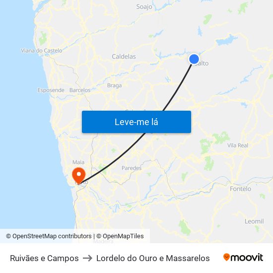 Ruivães e Campos to Lordelo do Ouro e Massarelos map