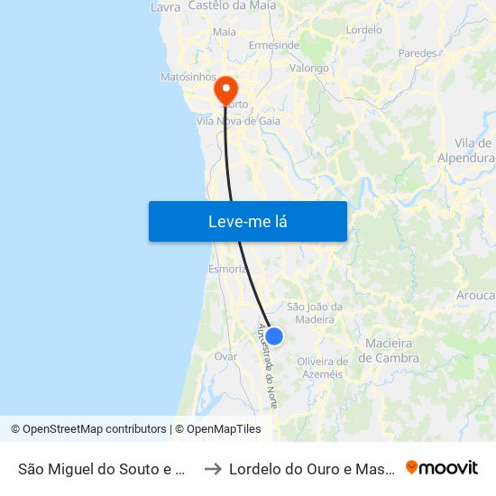 São Miguel do Souto e Mosteirô to Lordelo do Ouro e Massarelos map