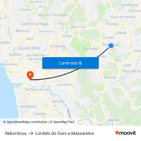 Rebordosa to Lordelo do Ouro e Massarelos map