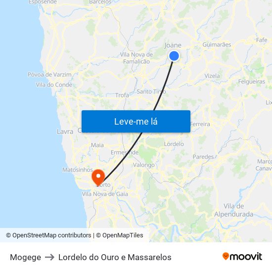 Mogege to Lordelo do Ouro e Massarelos map