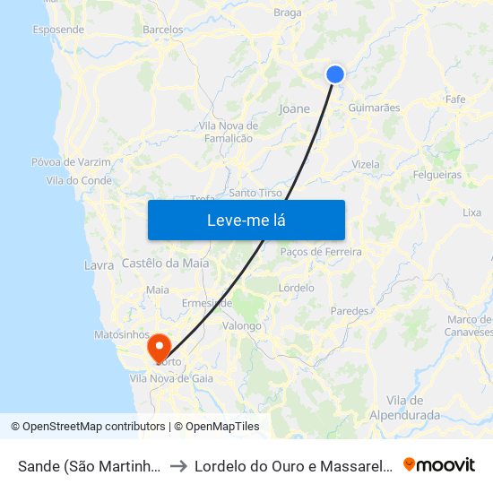 Sande (São Martinho) to Lordelo do Ouro e Massarelos map