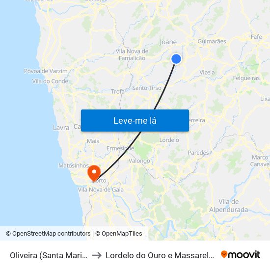 Oliveira (Santa Maria) to Lordelo do Ouro e Massarelos map