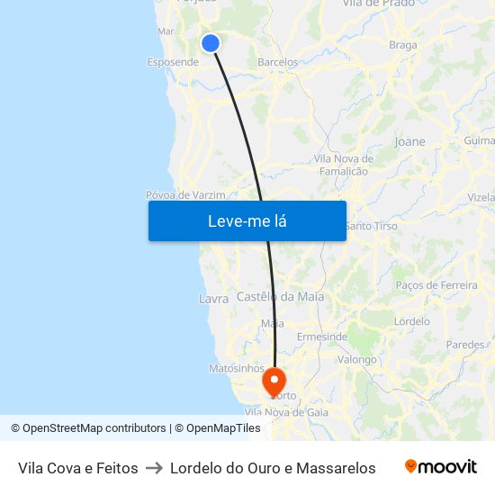 Vila Cova e Feitos to Lordelo do Ouro e Massarelos map