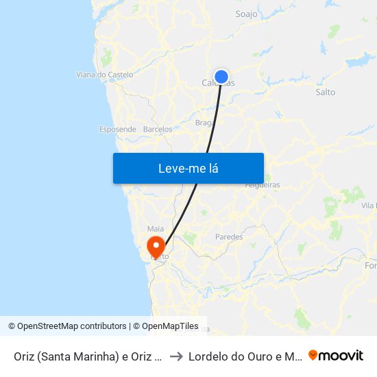 Oriz (Santa Marinha) e Oriz (São Miguel) to Lordelo do Ouro e Massarelos map