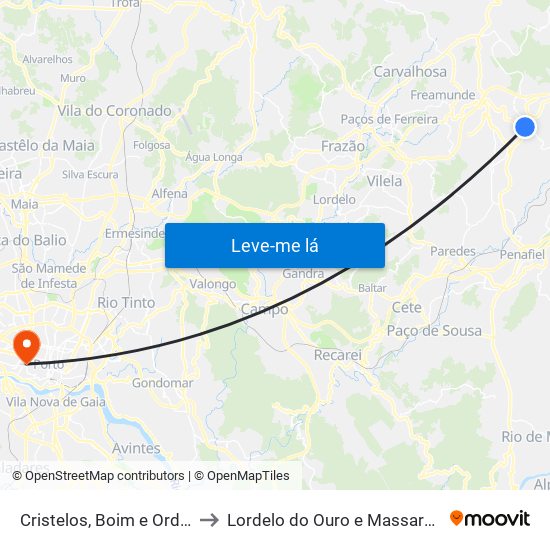 Cristelos, Boim e Ordem to Lordelo do Ouro e Massarelos map