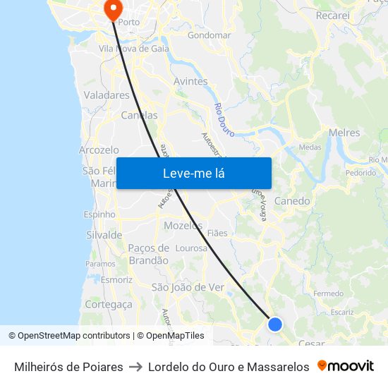 Milheirós de Poiares to Lordelo do Ouro e Massarelos map