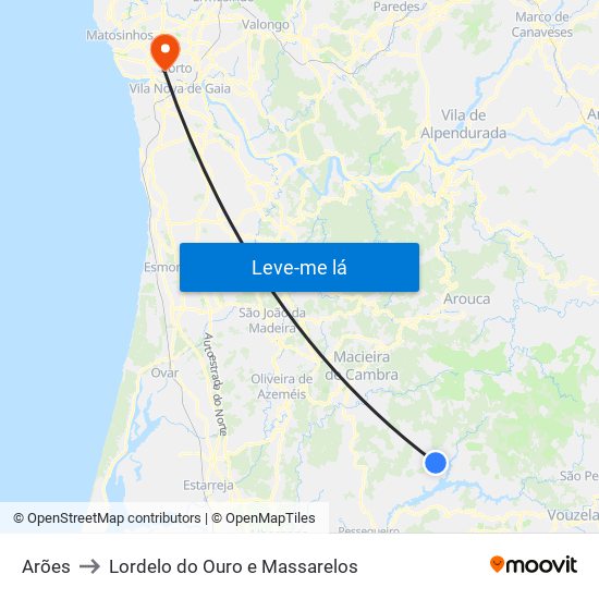 Arões to Lordelo do Ouro e Massarelos map