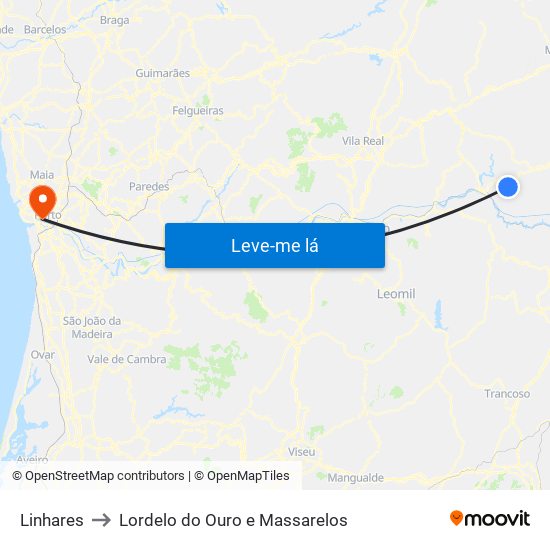 Linhares to Lordelo do Ouro e Massarelos map