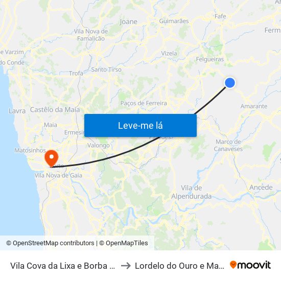Vila Cova da Lixa e Borba de Godim to Lordelo do Ouro e Massarelos map