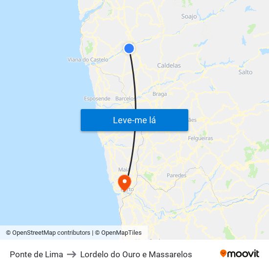 Ponte de Lima to Lordelo do Ouro e Massarelos map