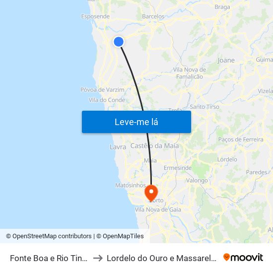 Fonte Boa e Rio Tinto to Lordelo do Ouro e Massarelos map