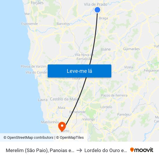 Merelim (São Paio), Panoias e Parada de Tibães to Lordelo do Ouro e Massarelos map