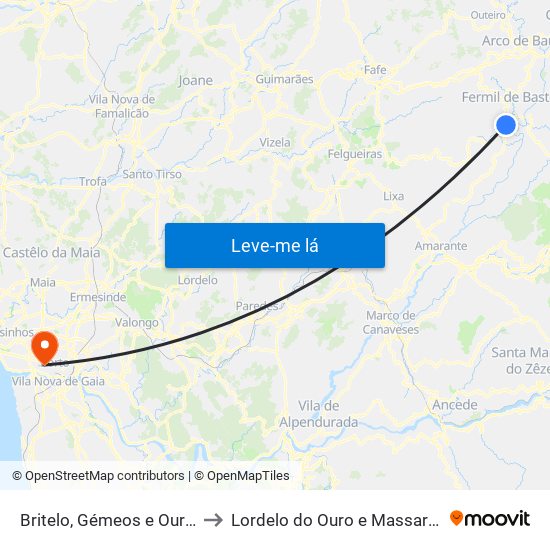 Britelo, Gémeos e Ourilhe to Lordelo do Ouro e Massarelos map