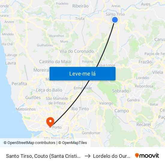 Santo Tirso, Couto (Santa Cristina e São Miguel) e Burgães to Lordelo do Ouro e Massarelos map